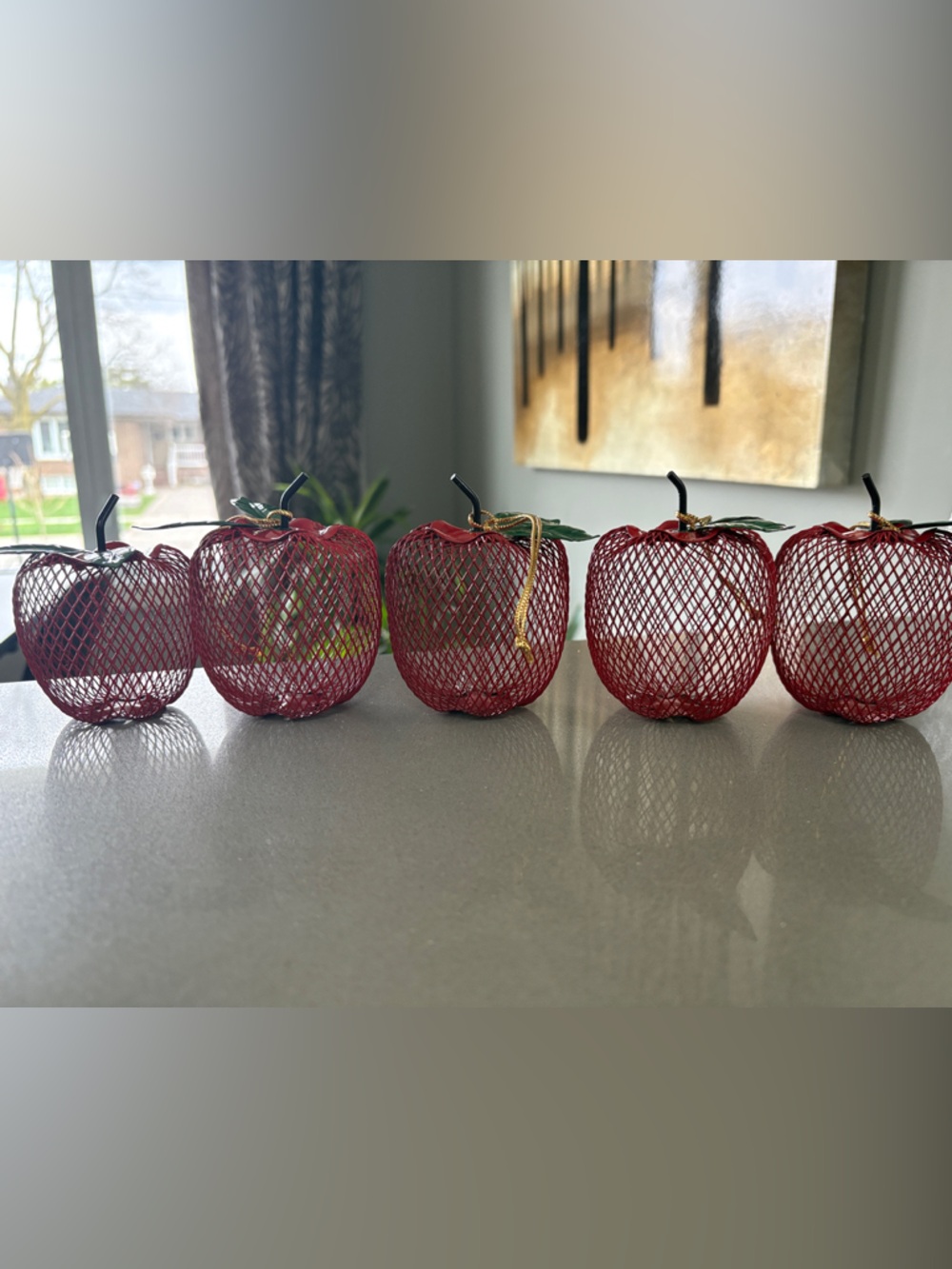 Vintage Set of 5 Decorative Red Apple Wire Mesh decor made in Taiwan - Picture 4 of 14